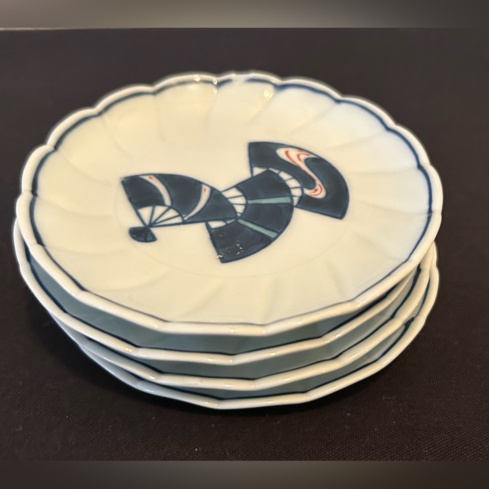4 Japanese Fan plates/coasters. 4”
